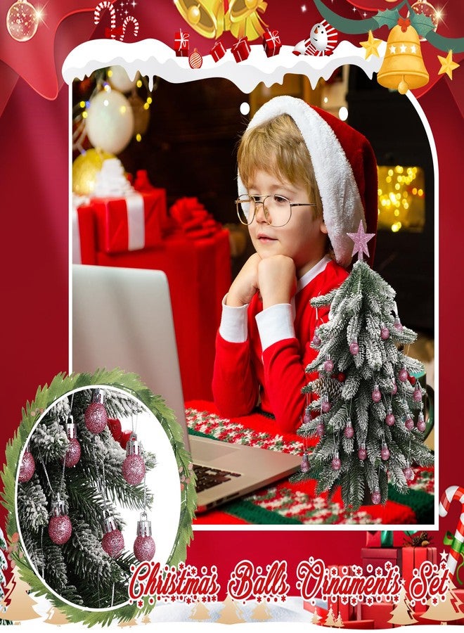 RoundFunny 25 Pcs Mini Christmas Ornaments Set 0.79 Inch Glitter Christmas Ball Tree Topper Star Hanging Ornaments for Party Decoration(Pink) - Image 3